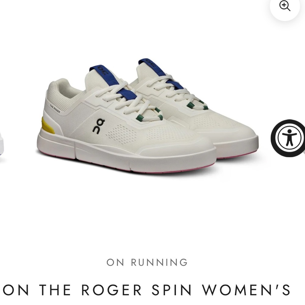 On Running Women's Roger Spin Sneakers — White with Blue & Yellow Accents